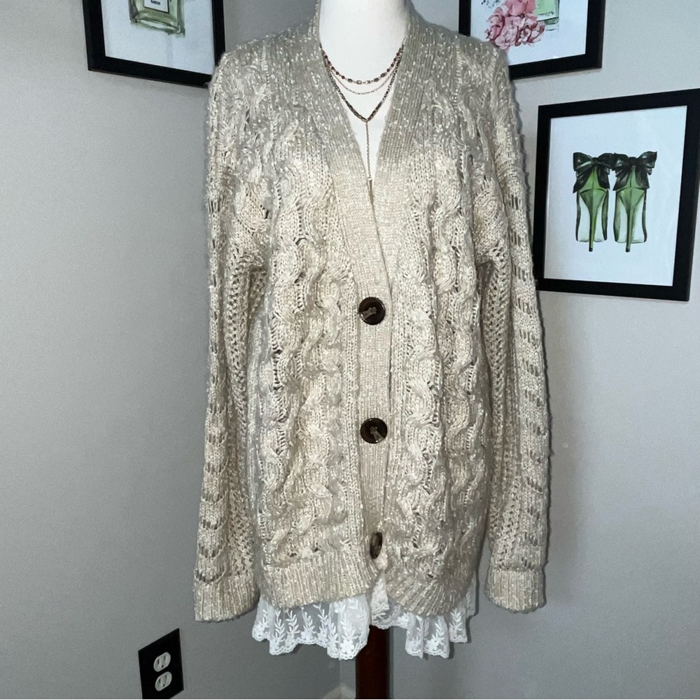 Pol Oversized Longline Cable Knit Button Down Car… - image 1